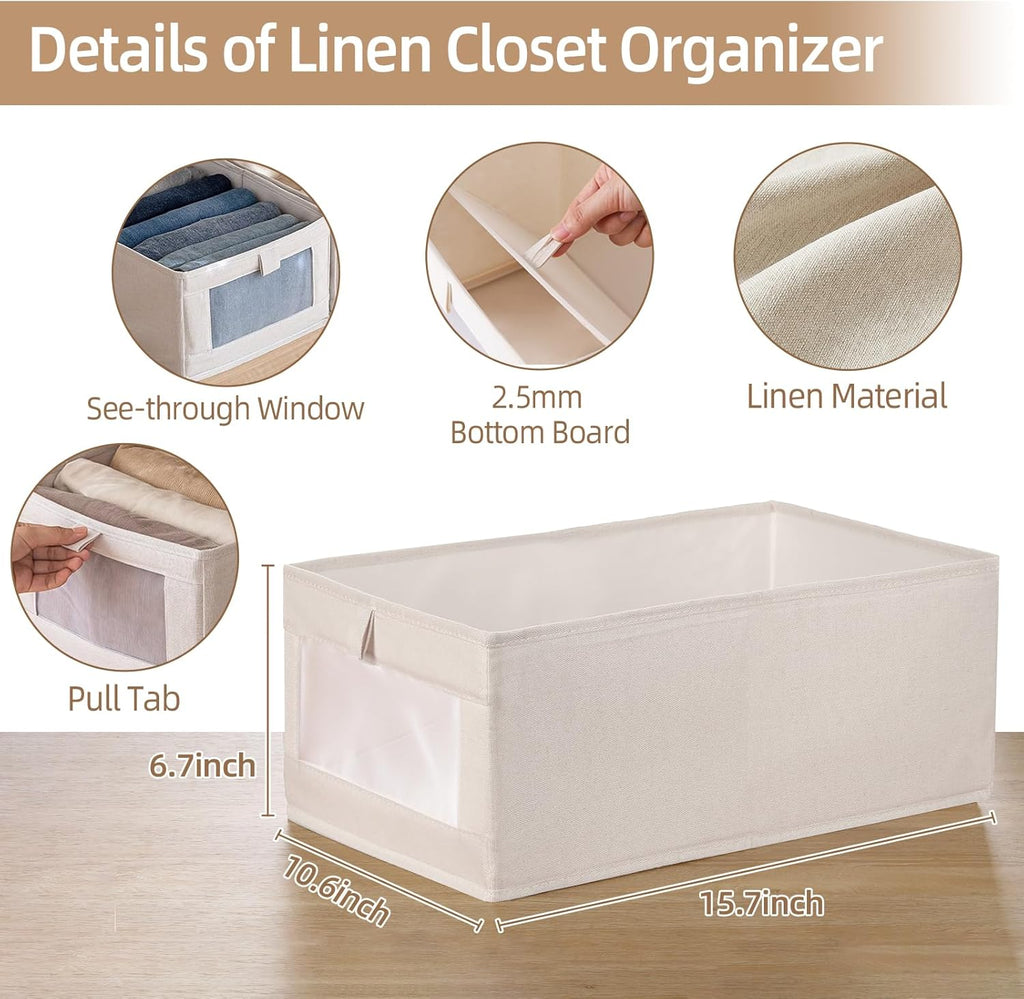 **Skiennix Linen Closet Organizers - 6 Pack Foldable Storage Bins with Clear Window for Clothing**