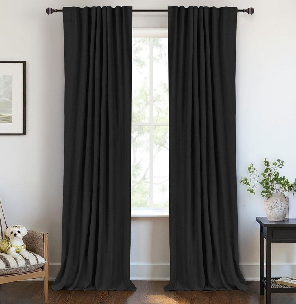 Skiennix Blackout Curtains - 100% Blackout Linen Drapes, Thermal Insulated, 2 Panels Set, 50" W x 84" L, Black