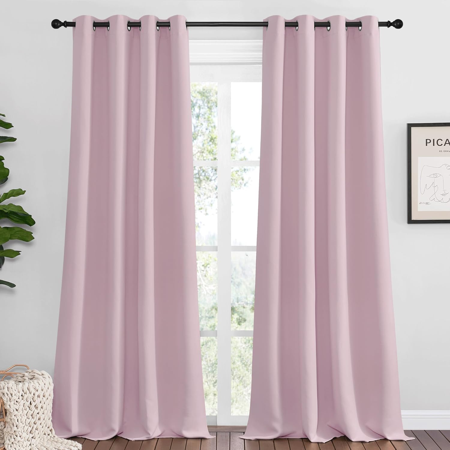 NICETOWN Baby Pink Blackout Curtains - Thermal Insulated 90-Inch Long Drapes for Large Windows | 2 Panels, 55" Wide