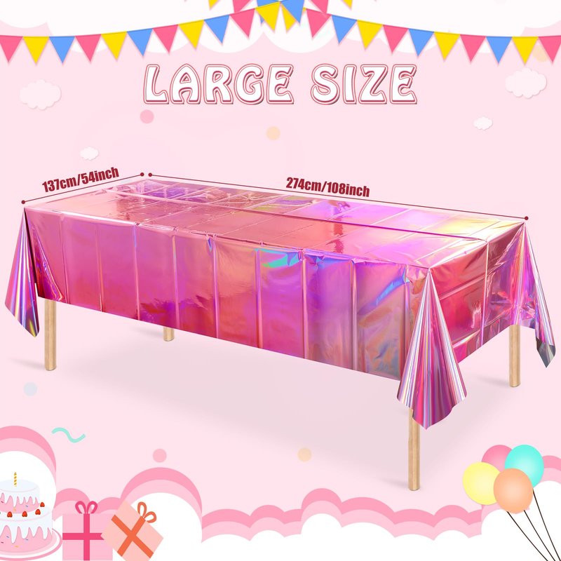 8 Pack Iridescent Pink Plastic Tablecloths, FunnyPars Shiny Disposable Laser Rectangle Table Covers, Holographic Foil Tablecloth Iridescent Party Decorations for Kpop Birthday Wedding Xmas, 54x108Inch