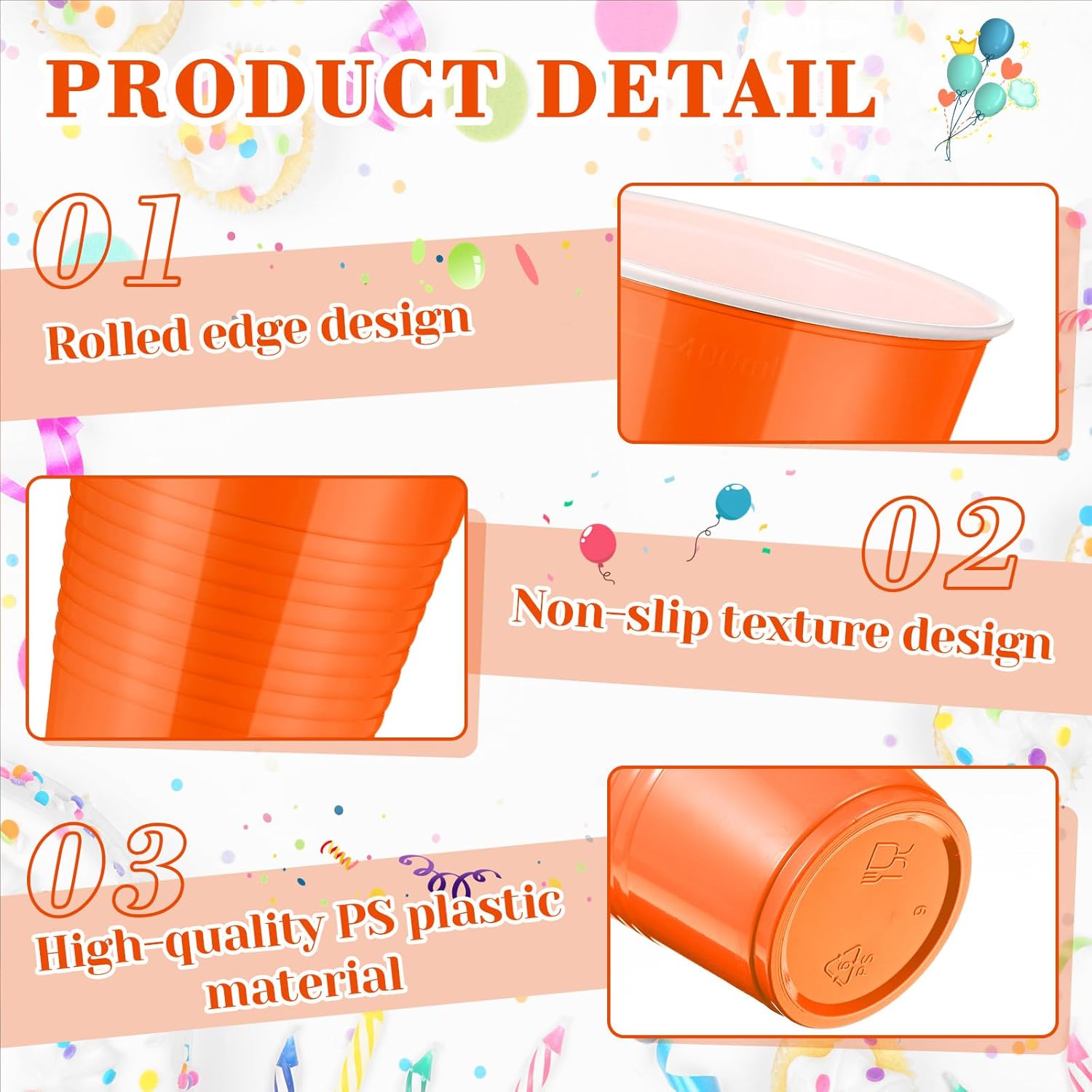 Skiennix 12oz Orange Plastic Cups - 150 Bulk Disposable Party Cups for Celebrations & Events