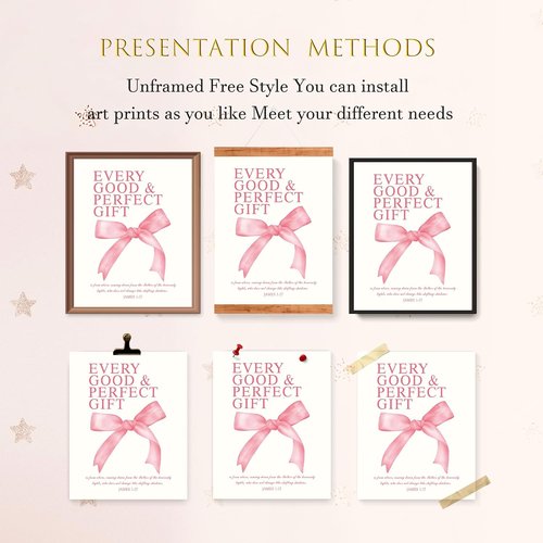 LARTSFRO Coquette Pink Bow Wall Art | Inspirational Christian Decor for Teen Girls | Set of 4 Unframed 10x8 Inch Prints