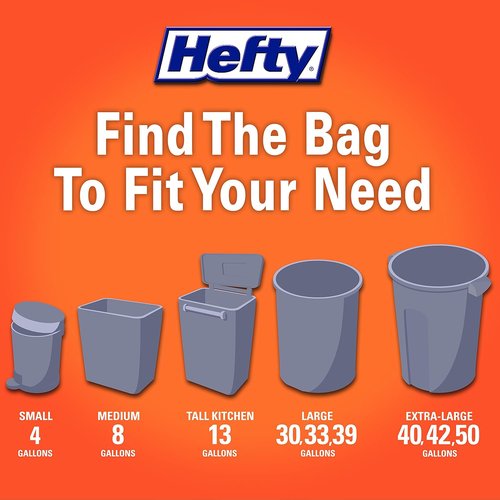 Hefty Ultra Strong Tall Kitchen Trash Bags - 50% Recovered Materials, 13 Gallon, Gray, 40 Count