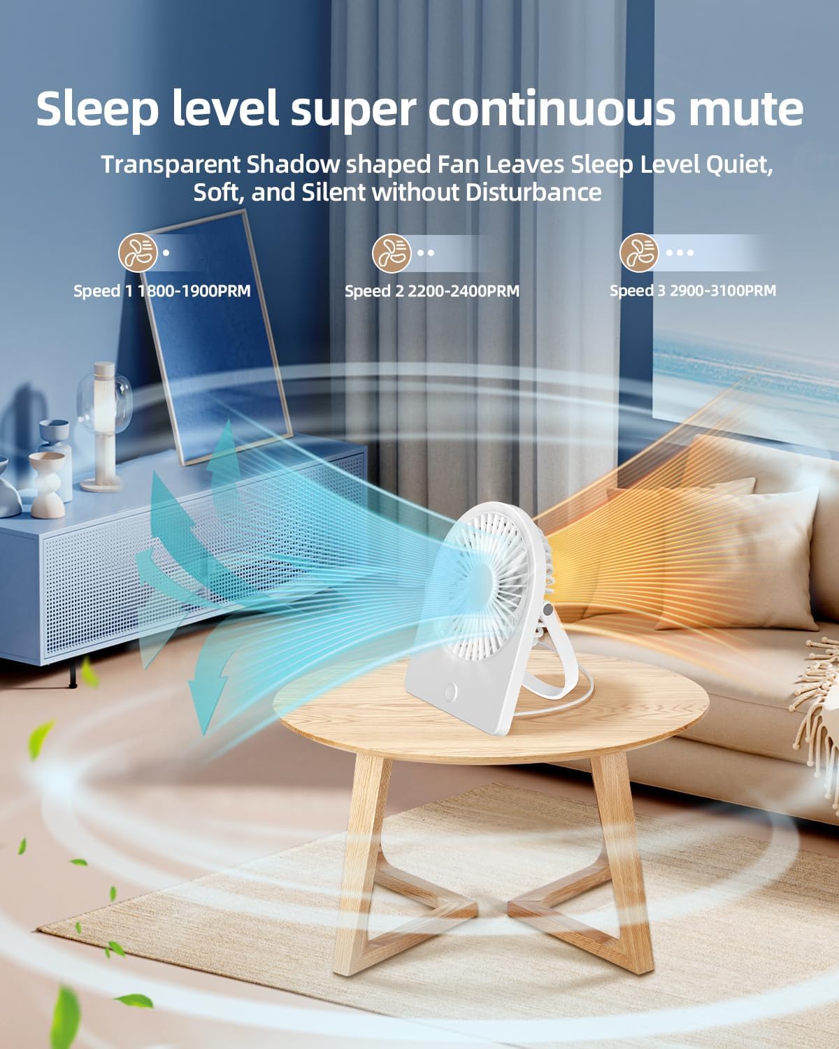 TUNISE USB Desk Fan - Portable 3-Speed Personal Fan for Home & Office | Quiet & Adjustable White