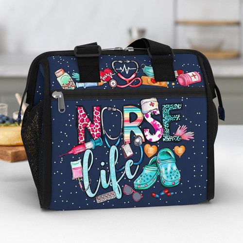 84hoods Large Lunch Box for Women. Insulated Lunch Bag for Work Office Travel Picnic with Adjustable Strap. Nurse Gift. Nurse Life.