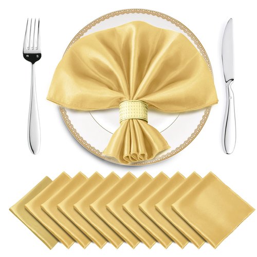 Horbaunal 16 Pack Gold Satin Napkins 20 x 20 Inch, Square Soft Table Dinner Napkins, Silky Cloth Napkins Table Decoration for Weddings Banquets Parties