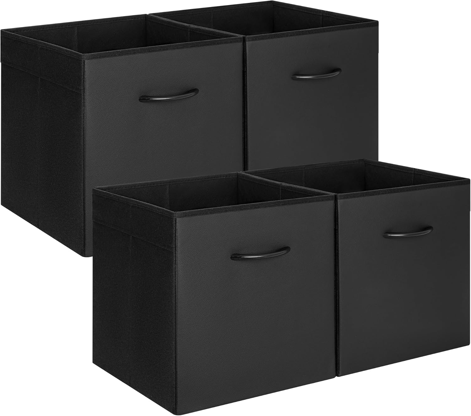 StorageWorks Black Storage Cubes - 13-Inch Leather Bins with Handles | Collapsible 4-Pack for Organizing Shelves and Closets