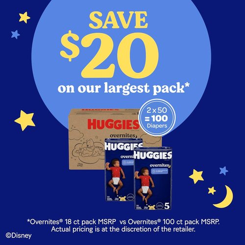 Huggies Overnites Diapers - Size 5 (27+ lbs) | 50 Count for Ultimate Overnight Protection