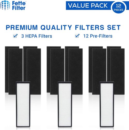 Fette Filter - FLT4825 True HEPA Filter B | Compatible with AC4825, AC4300BPTCA, AC4850PT, AC4900CA, CDAP4500BCA, Oransi Finn (3 HEPA & 12 Carbon)