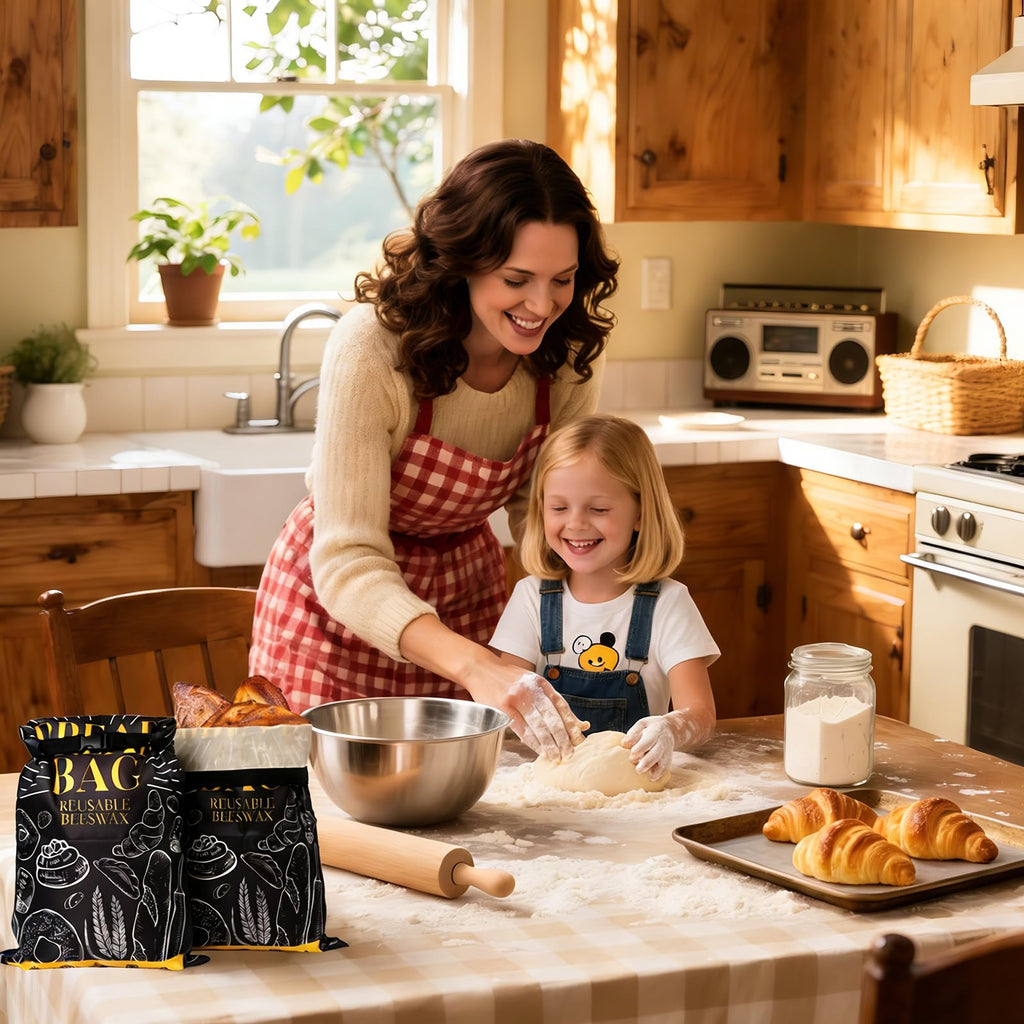 Bread Bags for Homemade Bread- 2 Packs (17 x 12 ") Beeswax Bread Bag Reusable Sourdough Bread Bags for Homemade Food Storage Bag to Keep Sourdough Fresh