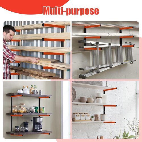 Metal Lumber Rack by [Brand Name] - Wall-Mounted Wood Storage Organizer | 4-Pack, Orange for Indoor & Outdoor Use