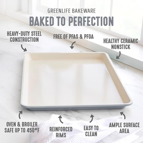 GreenLife Bakeware Half Cookie Sheet - 18” x 13” Non-Toxic Ceramic Nonstick Pan | Oven Safe to 450°F, Easy Clean, Gray