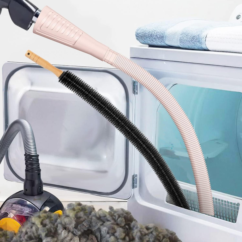 Skiennix Dryer Vent Cleaner Kit - 2-Piece Lint Brush & Vacuum Hose Attachment - Grey & Pink