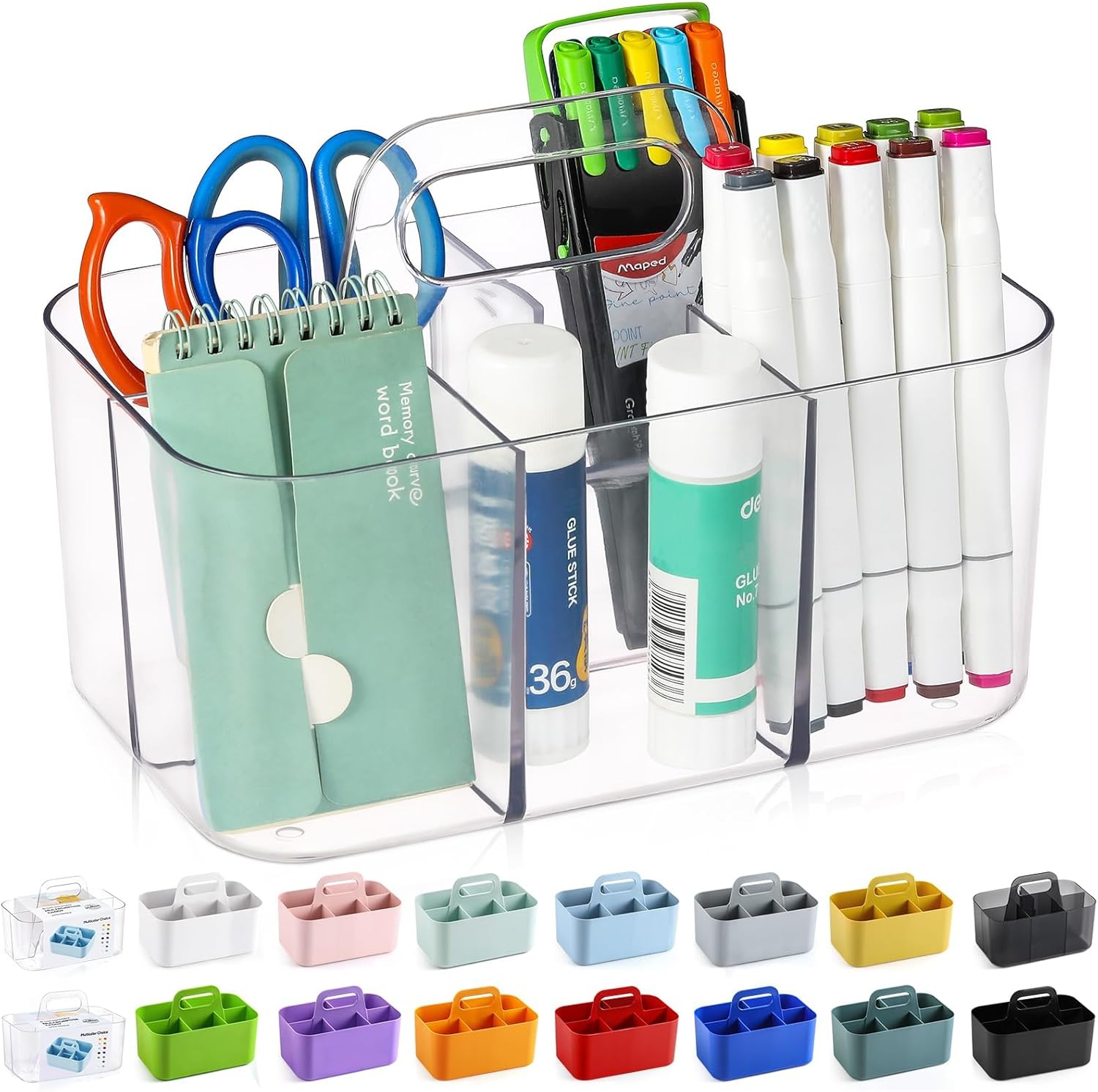 Multiuse Caddy Organizer by [Brand Name] - Portable Plastic Tote Bin for Art, Makeup & Office Supplies - Clear