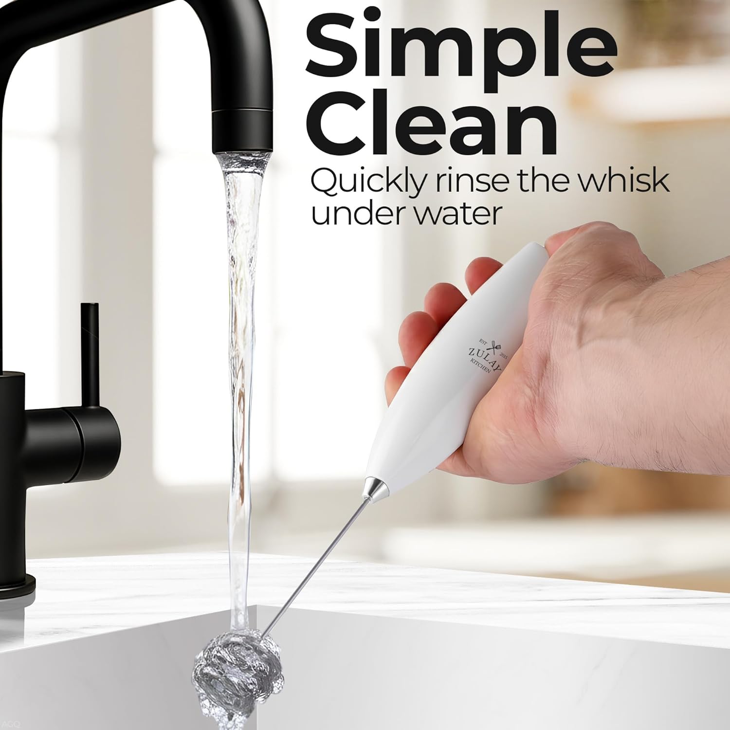 Zulay Kitchen Tornado Triple Whisk Milk Frother - Handheld Foam Maker for Coffee & Lattes | Blizzard White, 4 Batteries Included
