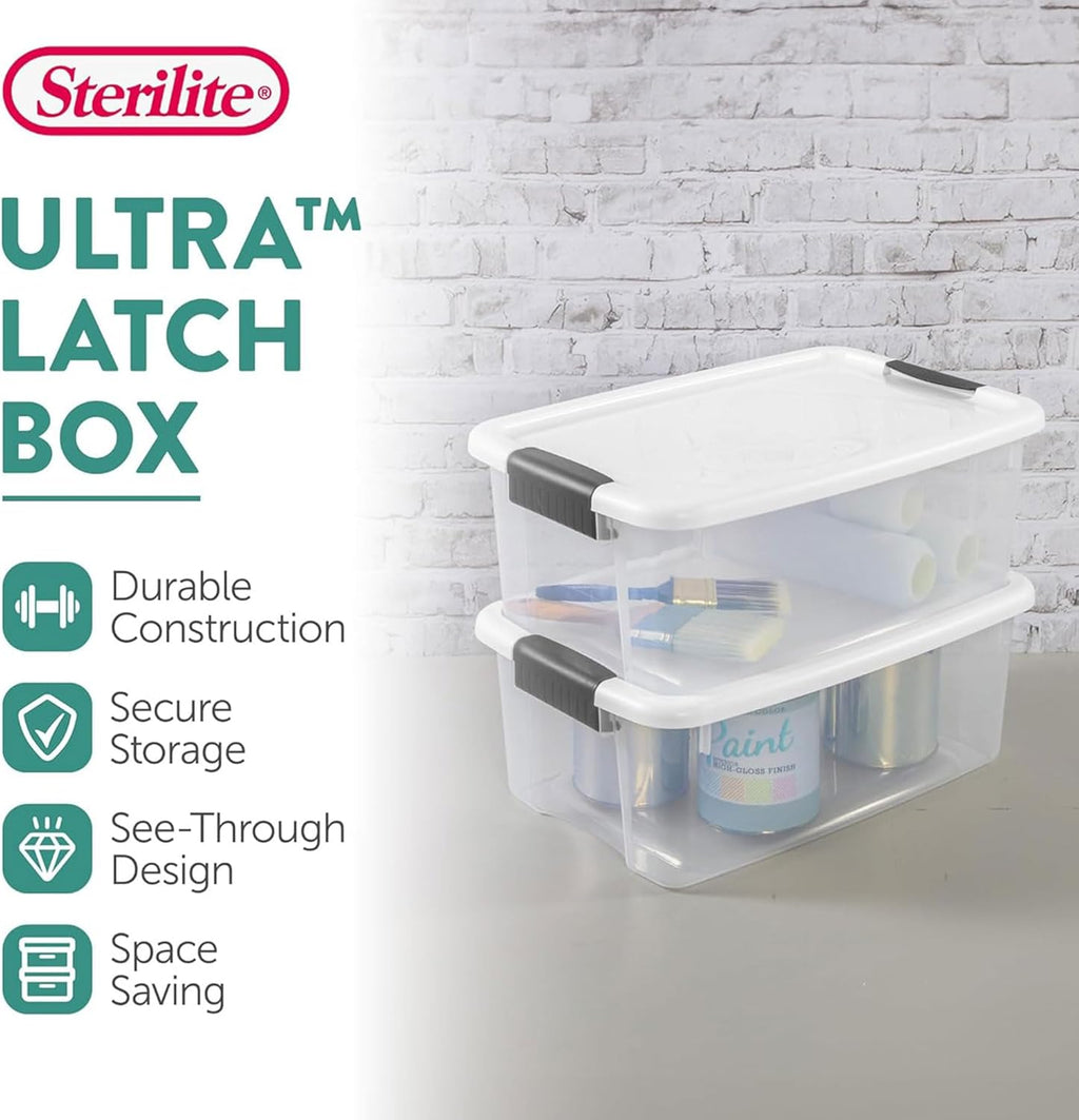 Sterilite 12-Pack Ultra Latching Storage Bins - Clear Plastic 18 Quart Organizing Containers for Home & Office