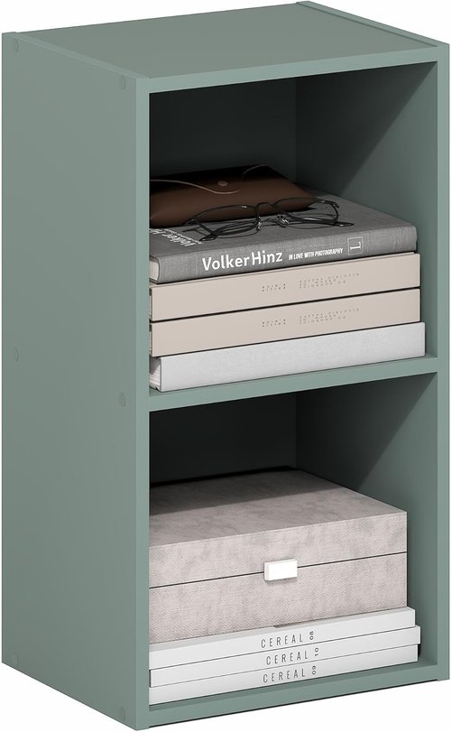 Furinno PASIR Bookshelf - 2-Tier Modern Open Shelves Bookcase | Easy Assembly, Sage Green, 9 x 12 x 21