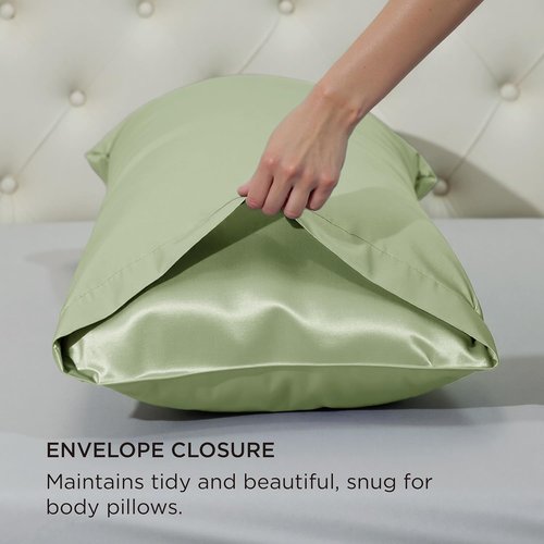 Bedsure Body Pillow Cover - 20x54 Inches Sage Green Satin for Hair & Skin, Cooling & Silky Design