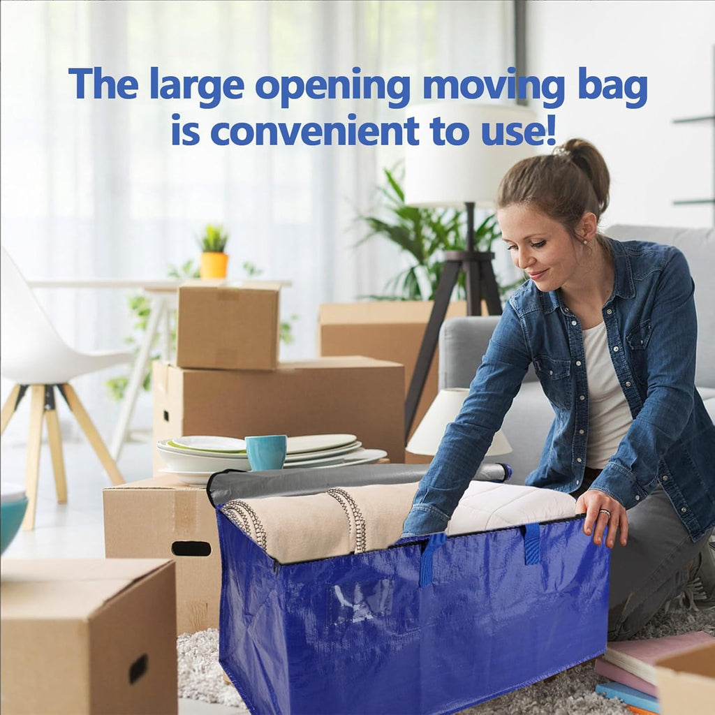 Skiennix 8-Pack Waterproof Moving Bags - Heavy Duty 100lb Capacity Totes for Packing & Storage | 95L, Blue