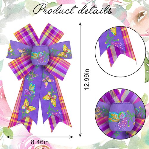 Hying Spring Flowers Wreath Bows - 2-Piece Purple & Pink Burlap Set for Front Door Decor