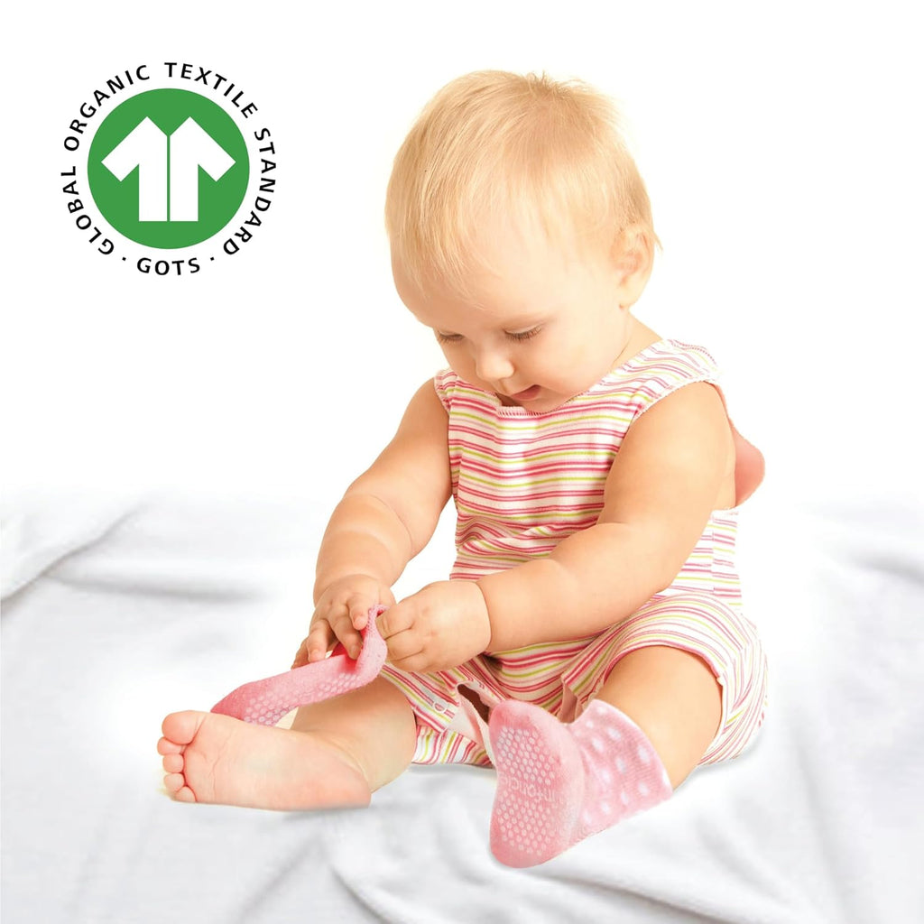 Skiennix Organic Cotton Baby Socks - GOTS Certified, Soft & Breathable | 6 Pairs for Newborn Girls 0-6 Months