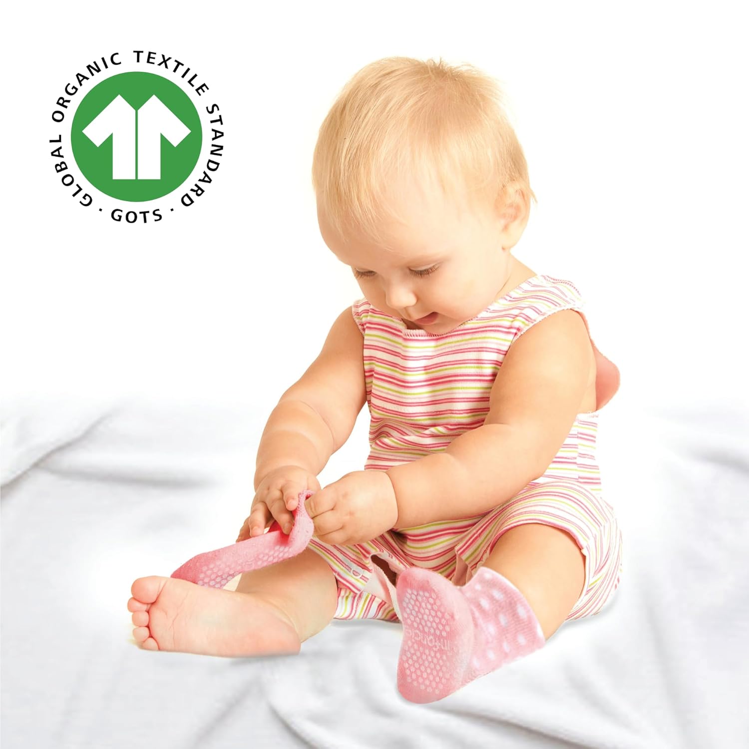 Skiennix Organic Cotton Baby Socks - GOTS Certified, Soft & Breathable | 6 Pairs for Newborn Girls 0-6 Months