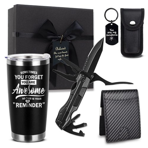 Mkeevee Birthday Gifts for Men Funny Christmas Gifts Baskets for Him Father’s Day for Dad Anniversary Who Have Everything for Husband, Boyfriend, Brother, Son, Grandpa Tumbler Multitool Gift Set