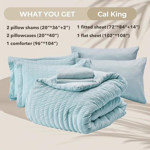 HYMOKEGE California King Comforter Set - Luxury 7-Piece Bedding Set in Lake Blue | All-Season Comfort
