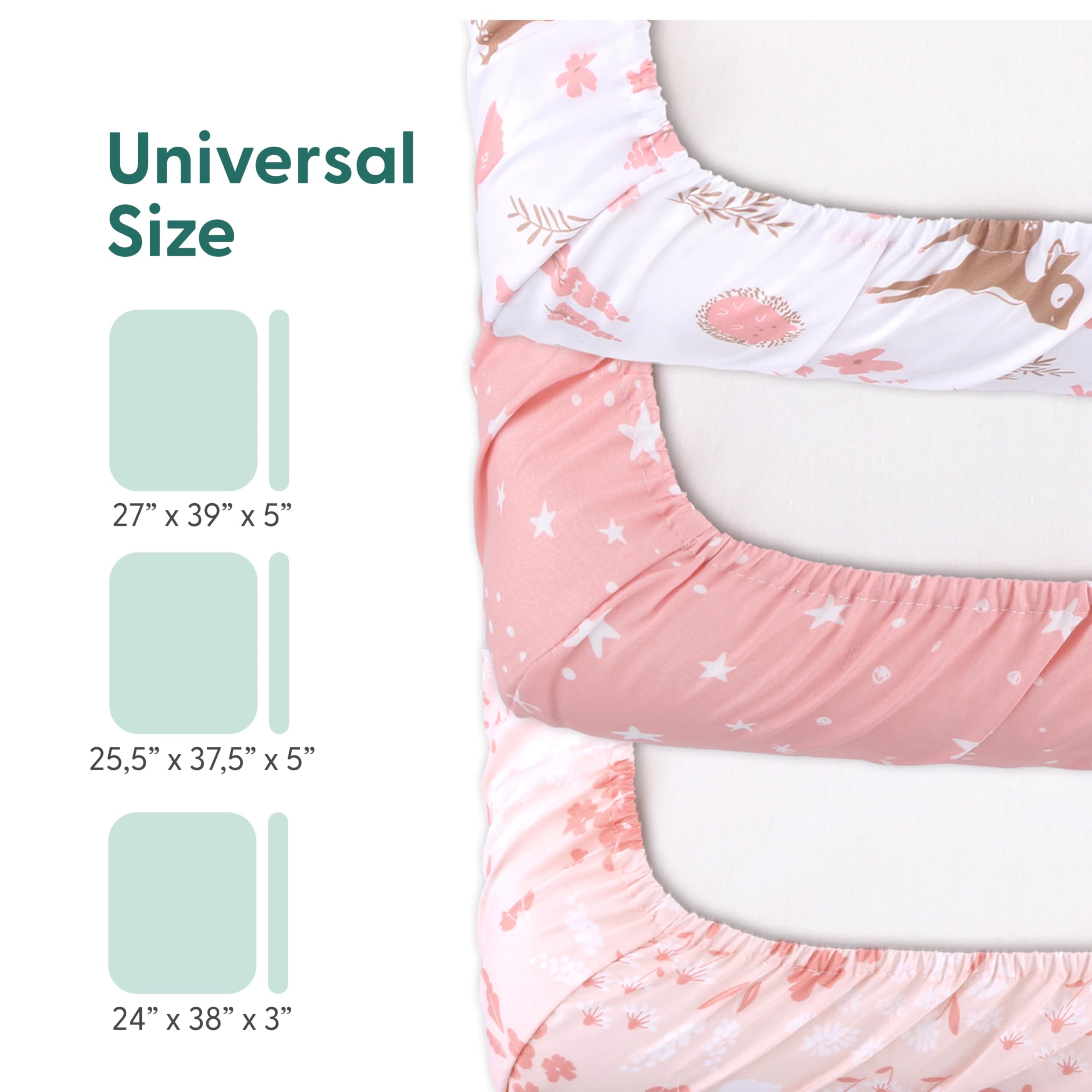 The Peanutshell 3-Pack Fitted Playard Sheets - Soft & Breathable Baby Girl Mini Crib Sheets, Pack N Play Mattress, Fits Standard Playard Pack Play Mattresses - Woodland Floral