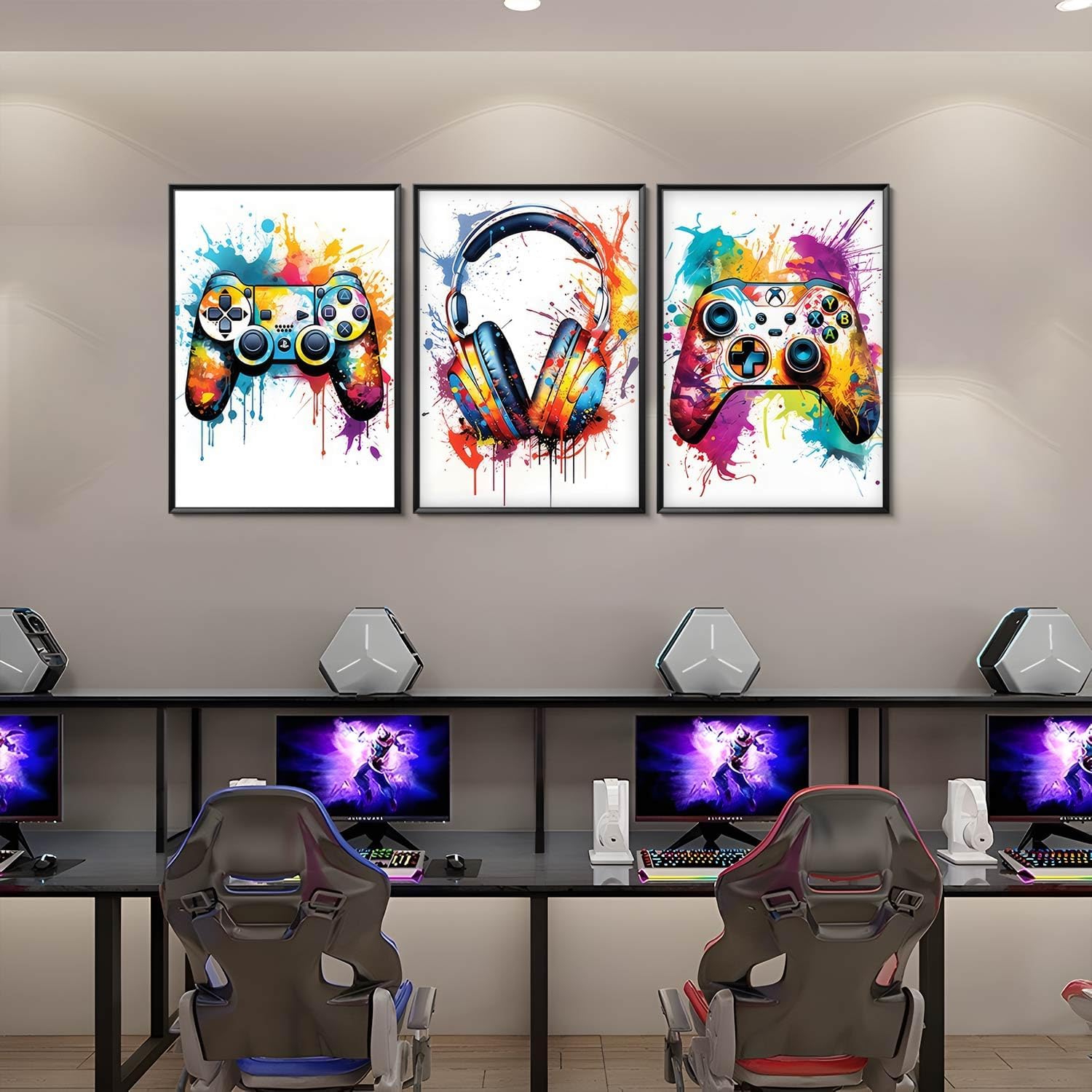 Regine Switzerland Gaming Room Decor - Set of 3 Video Game Canvas Prints | 16x24in Unframed Graffiti Art for Teen Boys