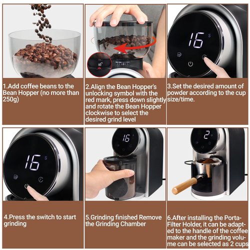 DITOSH Electric Coffee Grinder Touchscreen 2-14 Cup Conical Burr Coffee Grinder with 25 Grinding Settings Cleaning Brush Grindable Espresso Drip Coffee French Press for Home Use 110V Black