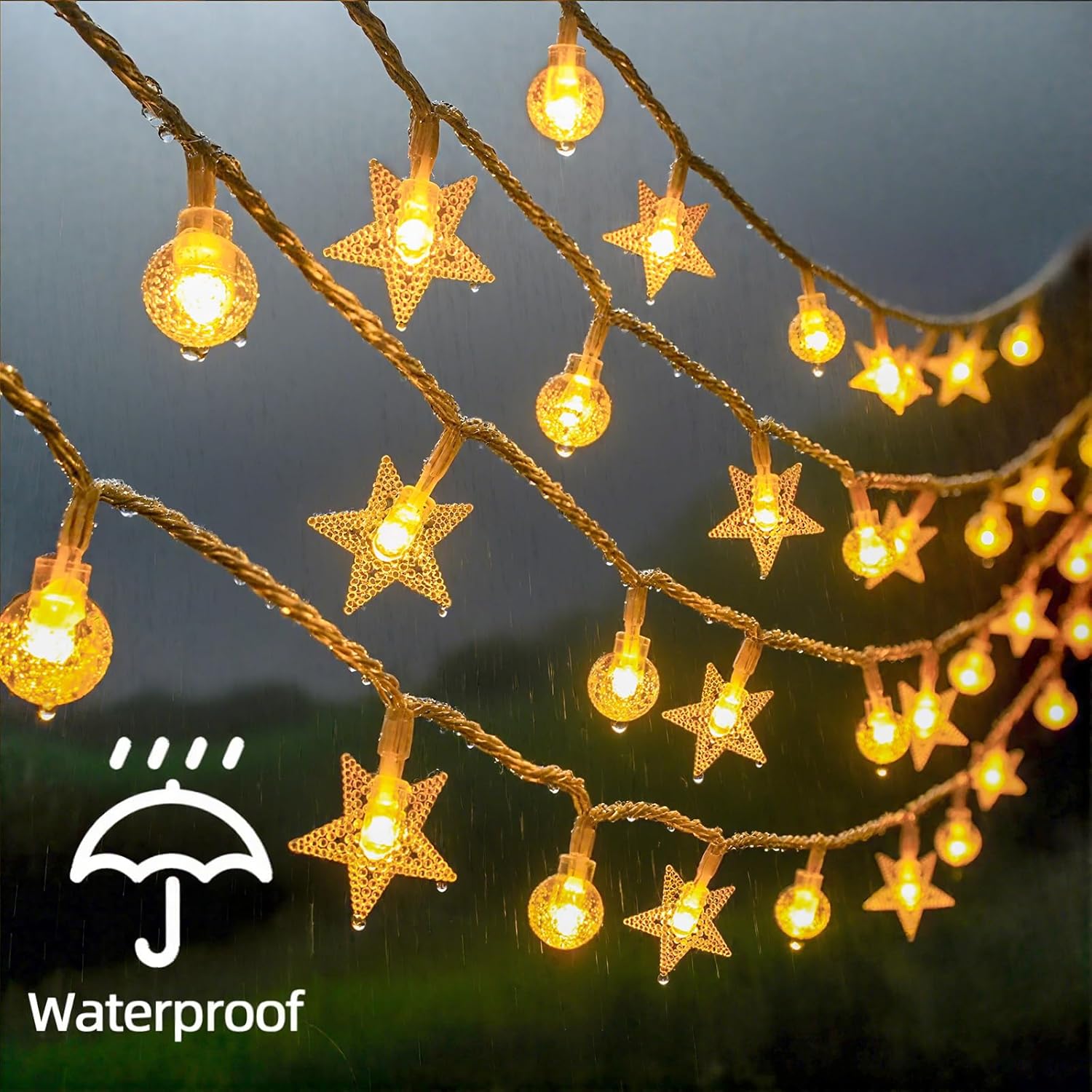 Skiennix Crystal Globe & Star String Lights - 72 FT 160 LED Fairy Lights with Remote & Timer | Waterproof for Indoor/Outdoor Use