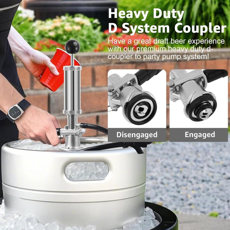 Beer Keg Tap Keg Hand Pump D System Keg Tap 4" Mini Keg Party Pump Beer Taps for Kegs US Sankey Kegs Pump with Beer Line, Portable Beer Keg Pump Draft Beer Kegs Picnic Tap Chrome Kegerator Tap Kit