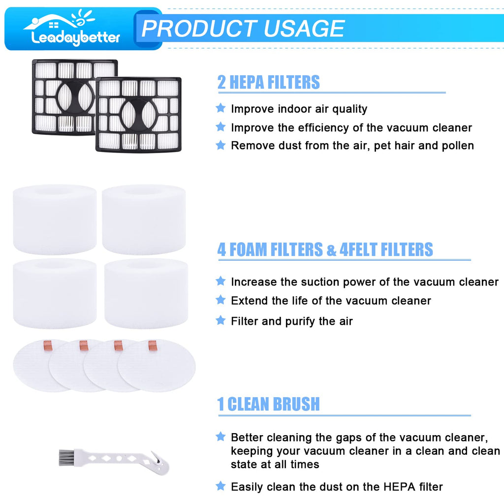 Leadaybetter 2 + 4 Pack Replacement Filters for Shark Rotator DuoClean Powered Lift Away Speed NV680 NV681 NV682 NV683 NV800 NV801 NV803 UV810, Compare to Part # XFF680 &XHF680