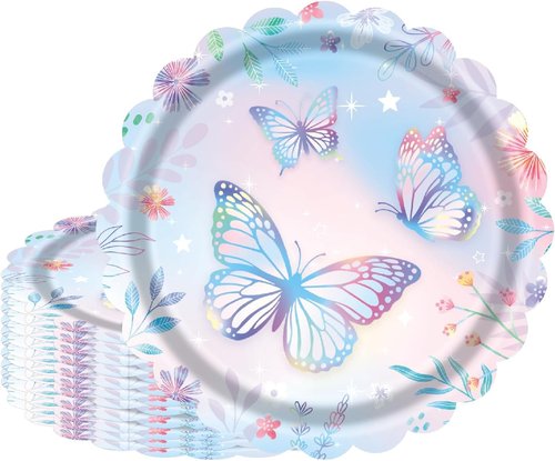 Butterfly Paper Plates by [Brand Name] - 7 Inch Disposable Dessert Plates | 40 Count for Birthday Parties & Baby Showers