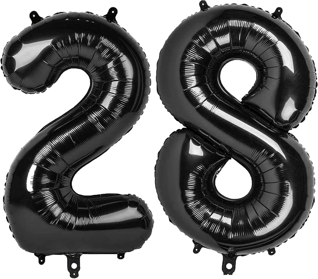 Skiennix 40-Inch Black Number 28 Balloon - Jumbo Mylar Foil Helium Balloon for Birthday & Wedding Decor