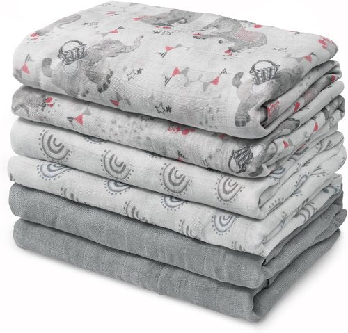 Graceful Muslin Baby Burp Cloths - Large 27 x 27 Inches, 6 Pack for Newborns in Soft Colors
