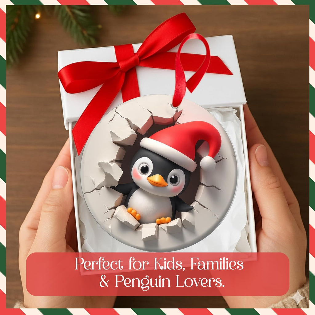 Penguin Ornament - 2D Christmas Penguin Decorations | Cute Animal Gifts for Couples & Families