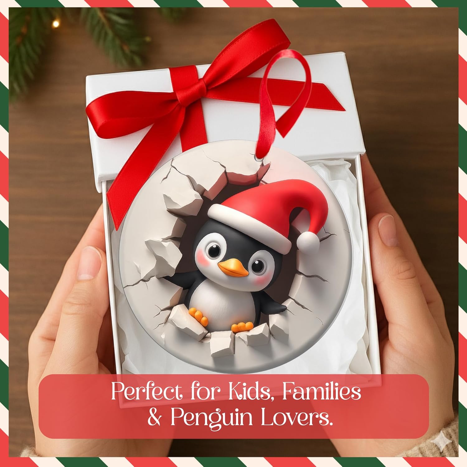 Penguin Ornament - 2D Christmas Penguin Decorations | Cute Animal Gifts for Couples & Families