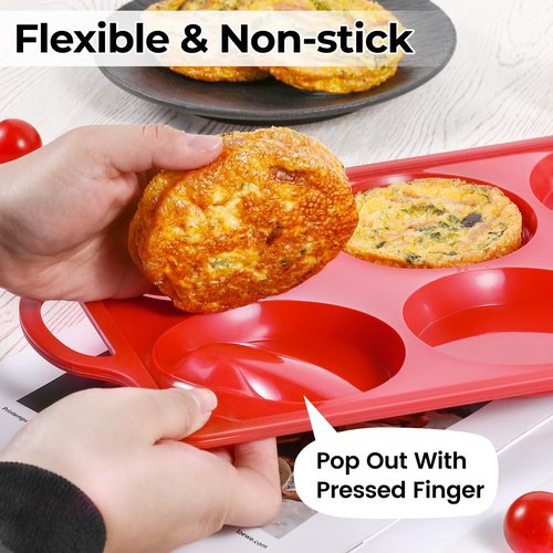 CAKETIME Muffin Top Pan - Non-Stick Silicone Baking Molds for English Muffins | 4-Inch Round, 3-Pack Red