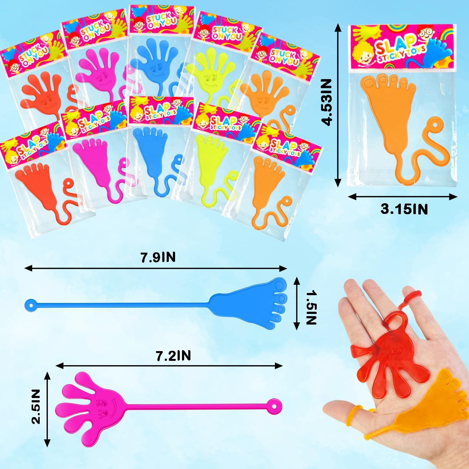 Skiennix Large Sticky Hands - Fun Party Favors for Kids | 100 PCS Bulk Goodie Bag Fillers