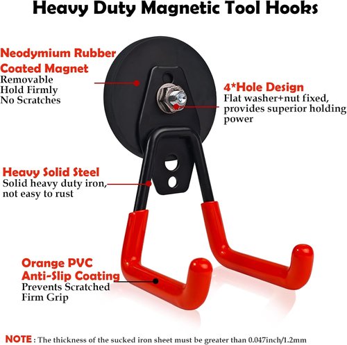 EDSRDUX Heavy Duty Magnetic Hooks - Strong Anti-Slip Rubber Coated Utility Hooks for Garage & Workshop (Medium - 2 Pack)