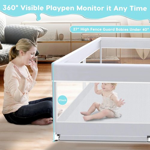 Fshibila Baby Playpen - 50x50 Inch Sturdy Playard for Indoor & Outdoor Use | Soft Breathable Mesh, Grey