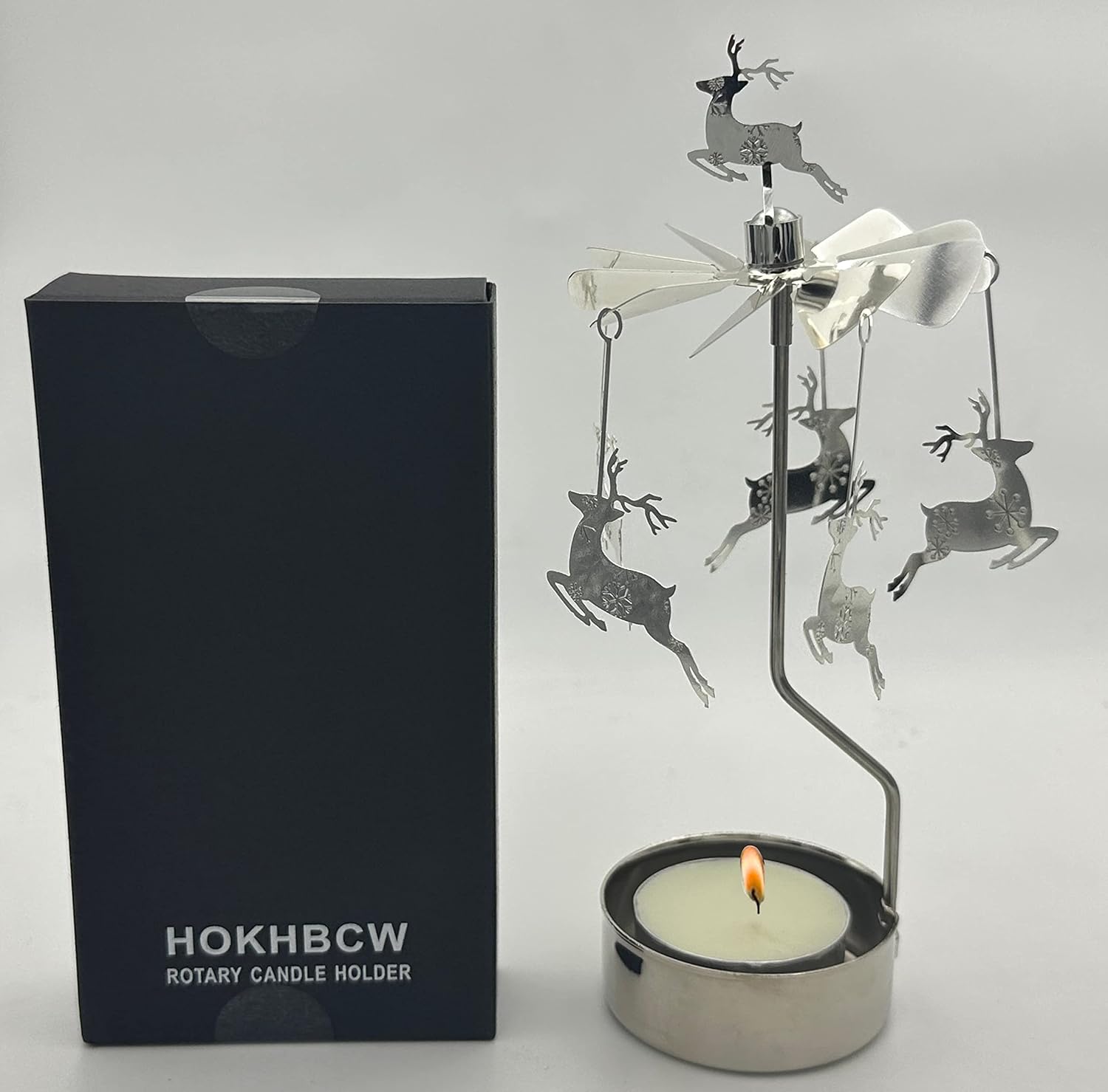 Skiennix Rotary Candle Holder - Spinning Metal Design | Perfect Small Gift for Christmas Elk Lovers