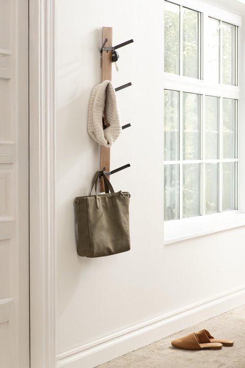 Kate and Laurel Rossmore Modern 4-Hook Vertical Wall Hanging Coat Rack; 8 x 4 x 30; Rustic Brown and Black; Decorative Modern Wood and Metal Coat Tree Hanging Hooks for Wall-Mounted Storage