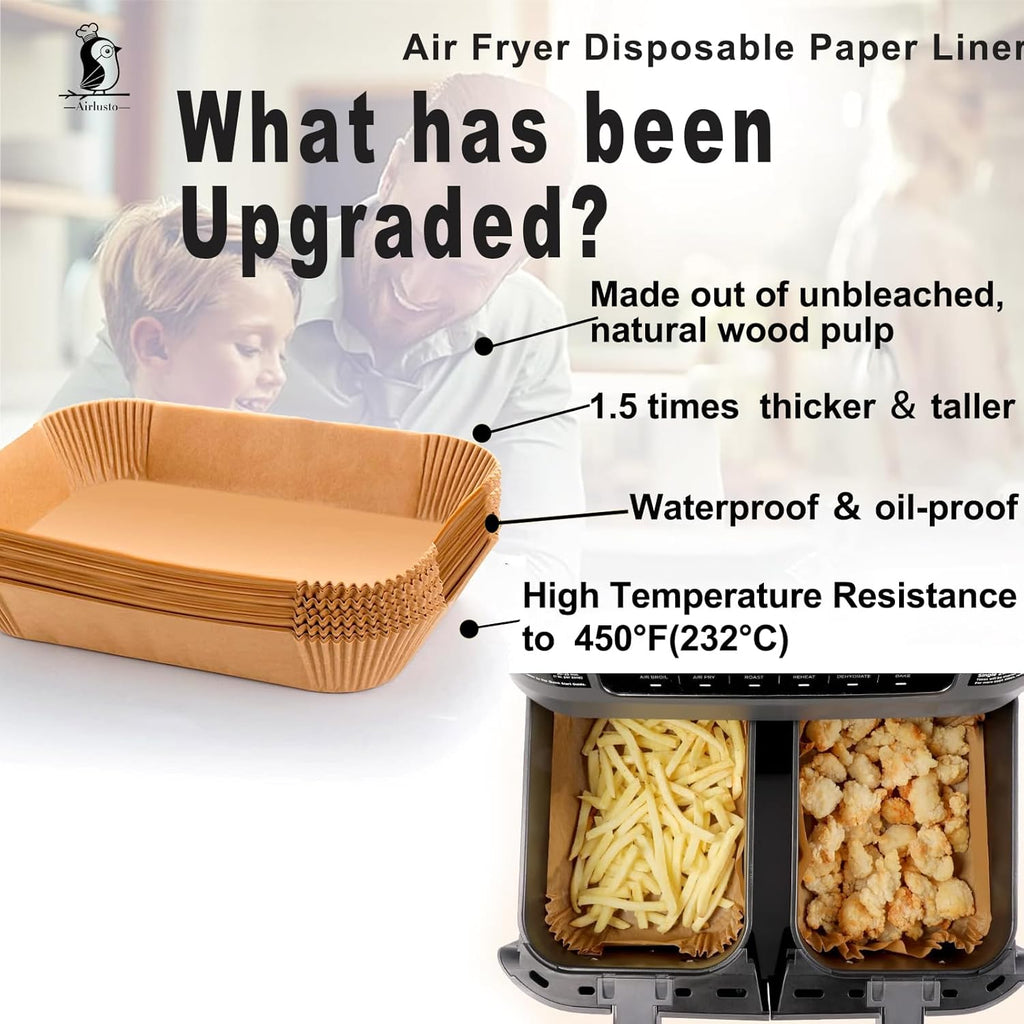 Ninja Foodi Air Fryer Liners - Disposable Parchment Paper for Dual Basket Cooking | Rectangular Size