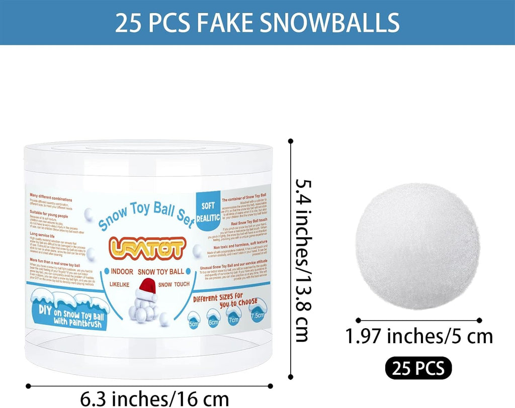 URATOT Snow Toy Balls - 25 Pack Soft Plush Fake Snow Balls for Kids Indoor Winter Games