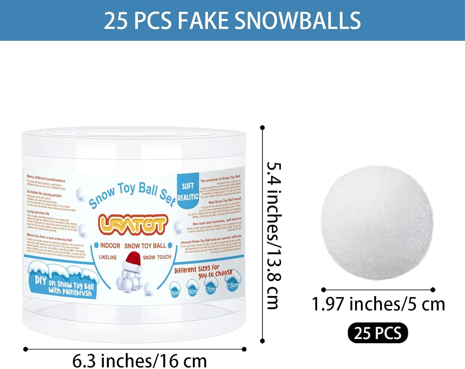 URATOT Snow Toy Balls - 25 Pack Soft Plush Fake Snow Balls for Kids Indoor Winter Games