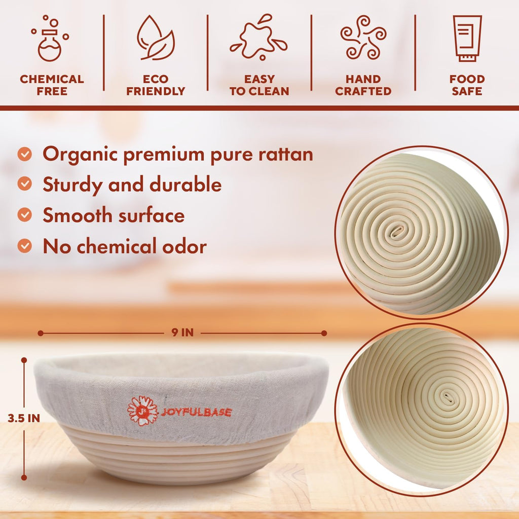 Banneton Bread Proofing Basket Set - 9-Inch Round Sourdough Starter Kit with Tools & Linen Bag