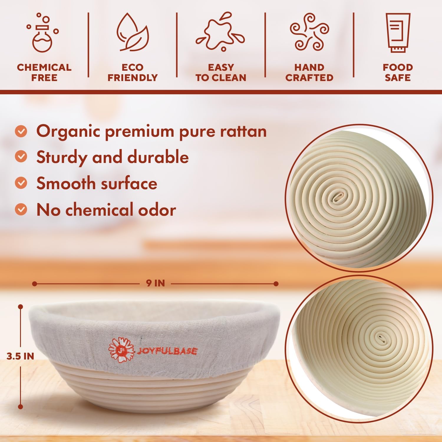 Banneton Bread Proofing Basket Set - 9-Inch Round Sourdough Starter Kit with Tools & Linen Bag